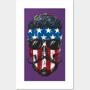 Hipster American Flag Skull Posters and Art